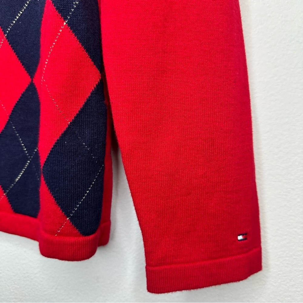 NWOT Tommy Hilfiger Women's Red Argyle V-Neck Sweater Size L - Picture 4 of 7